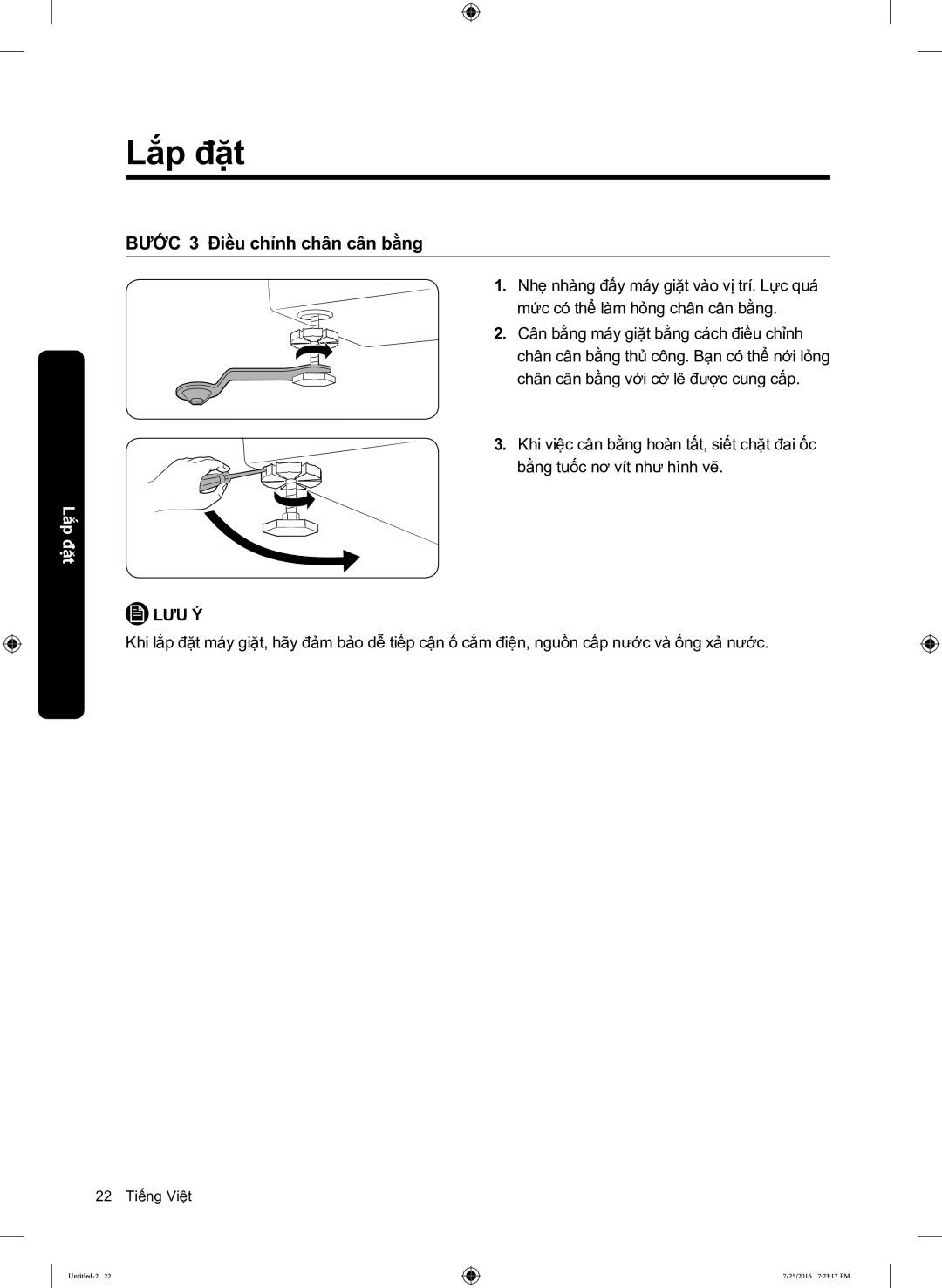 Samsung WD17J7825KP/SV manual BƯỚC 3 Điều chỉnh chân cân bằng 